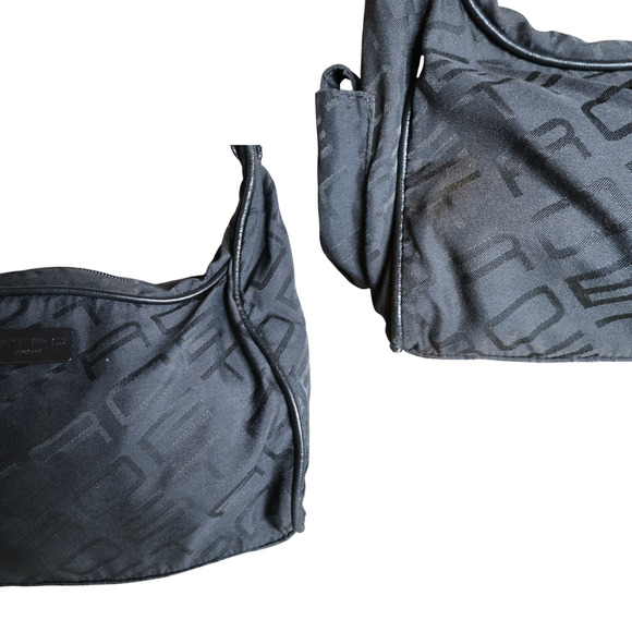 ETRO Black Hobo Purse Shoulder Bag Monogram Canvas w/ Patent Leather Strap Italy - Picture 4 of 9
